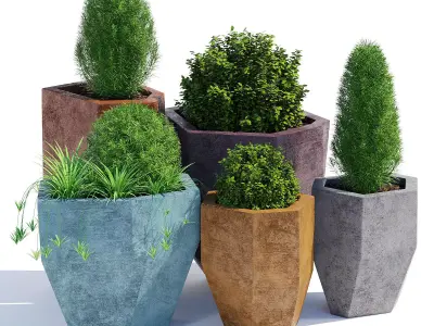 Quartz set of concrete planters 3D model