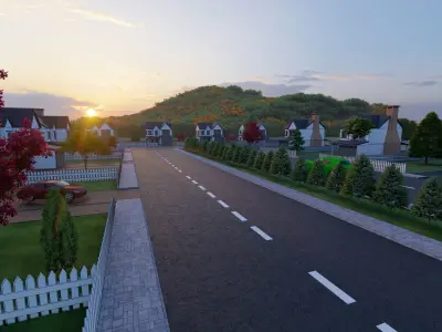 3D Neighborhood Model 6 residential street at sunset 3D model