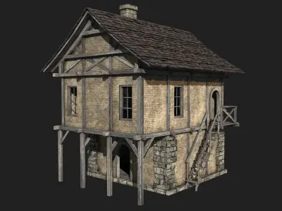 FANTASY MEDIEVAL HOUSE HUT BUILDING CITY TOWN VILLAGE COLLECTION Low-poly 3D model