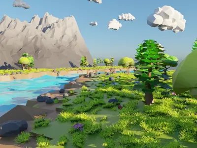 Mountain Scene  Low-poly 3D model
