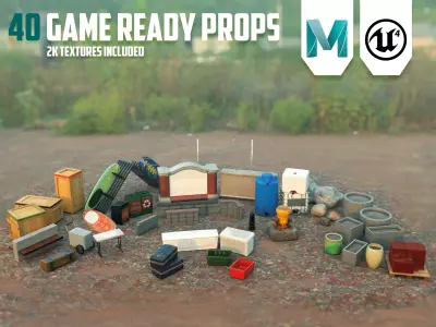 Exterior City Prop Collection - FPS Cover Props Low-poly 3D model