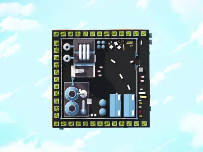 Cartoon Low Poly City Factory Low-poly 3D model