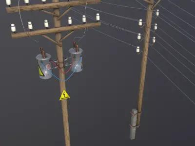 set of electric poles Low-poly 3D model