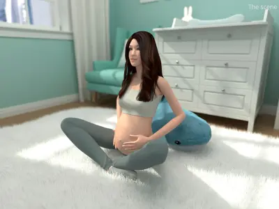  Asian Pregnant Woman Rigged for Cinema 4D 