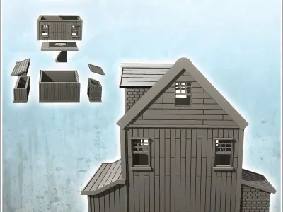 Brick house with entrance annex 1 - Modern WW2 WW1 World War Dia 3D print model