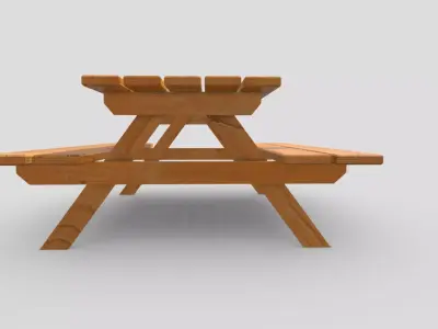 Picnic Table Yellow Wood Low-poly 3D model