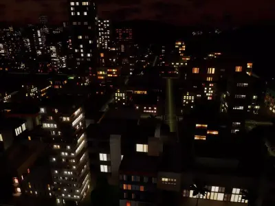 3x3 km Complete Downtown City Level NIGHT Unreal UE5 Low-poly 3D model