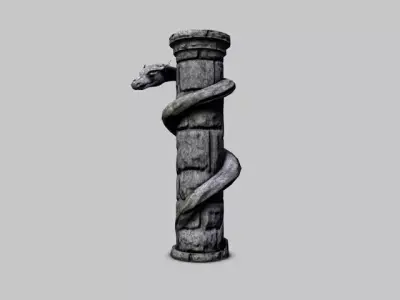Serpent stone column Low-poly 3D model