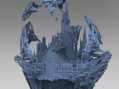 Fantasy underworld gravity rock island  3D model