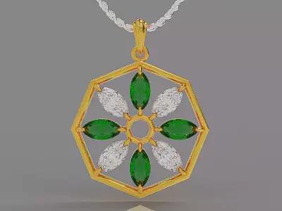 Prong set marquise cut diamond octagonal necklace 3D print model