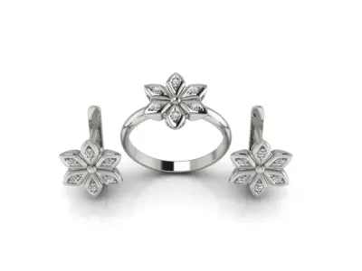 Collection 23 gold flower ring with diamonds 3D Model Pack