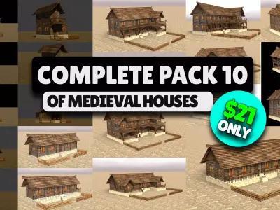 Low Poly Medieval Village House Pack for Game Developers Low-poly 3D model