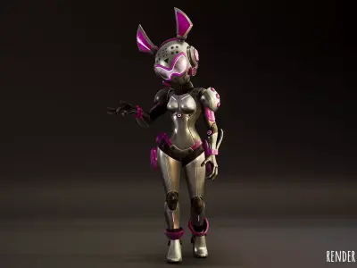 Stylized Sci-Fi Bunny Girl 2 Game Ready Female Character 3 Skins Low-poly 3D model