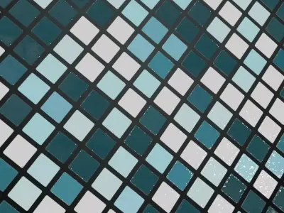 Modern Blue and White Ceramic Mosaic Tiles PBR Seamless Texture