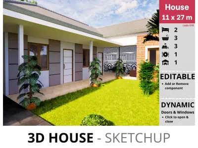 House 11x27m code 618 - Sketchup 3D model 3D model 3D model