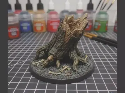    Ancient Tree Stump with Bones - Scenery Miniature    Free 3D print model