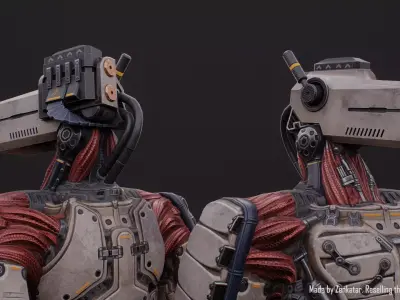 Rigged high-quality sci-fi robot character Low-poly 3D model
