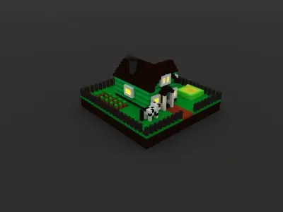 Voxel village house Free low-poly 3D model