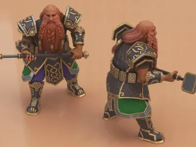  Dwarf Warrior with Hammer Rigged for Maya 