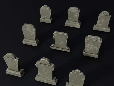 Tombstone collection 3d model group of gravestones Low-poly 3D model