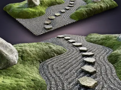 Lowpoly Japanese Rock - Zen - Garden 02 Low-poly 3D model
