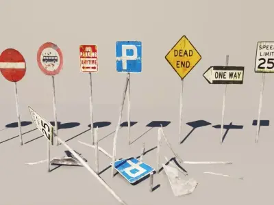 Road Signs Damaged Free low-poly 3D model