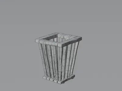 Medieval square-shaped wooden basket Low-poly 3D model