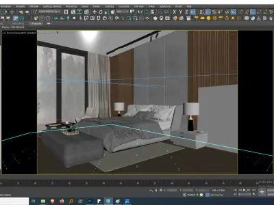 Contemporary Bedroom Interior Scene with Panoramic Views 3D model