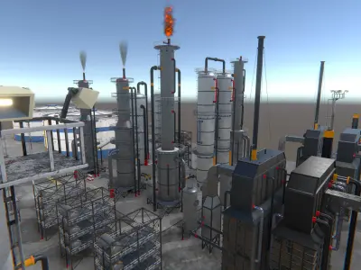 Modular Oil Refinery pack Low-poly 3D model