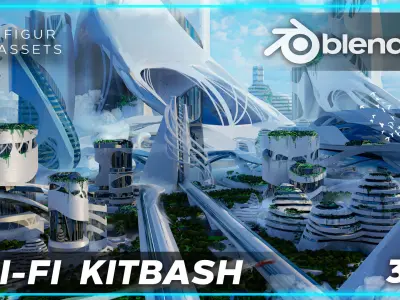 Sci-fi city  Utopian Kitbash  Kitbash Asset Pack Low-poly 3D model