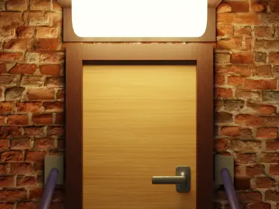 Natural Front Door with Steps and Rails Free low-poly 3D model