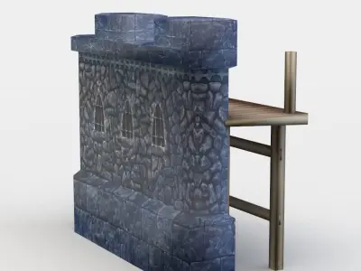 Masonry wall with wooden platform Low-poly 3D model