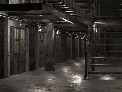Prision prison cell with stairs leading up to it 3D model