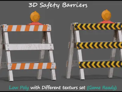 3D Safety Barriers Game Ready Low-poly 3D model