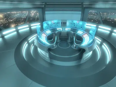 Lowpoly Scifi Interior corridor and control room 3D model