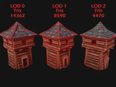 Medieval Wooden Tower with Roof Low-poly 3D model