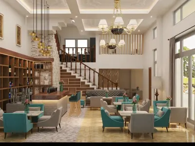 3D rendering modern hotel in middle of city 3D model