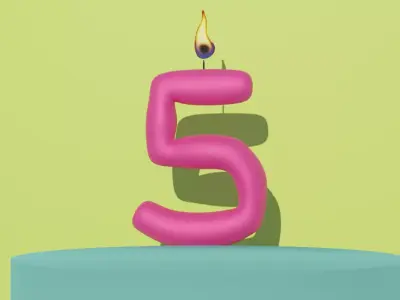 3D Candle Number 5 Low-poly 3D model