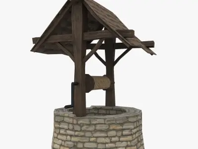 well low-poly water with wooden roof Low-poly 3D model