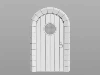 Small Medieval Wooden Door  with Window Low-poly 3D model