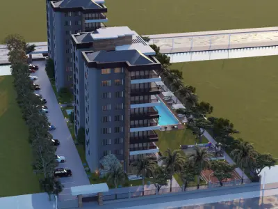 Modern two-block multi-storey site project 3D model