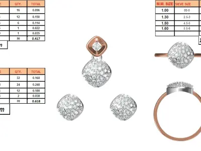 Light wt Ring Earrings Pendant set 3dm stl 1-render details 3D print model