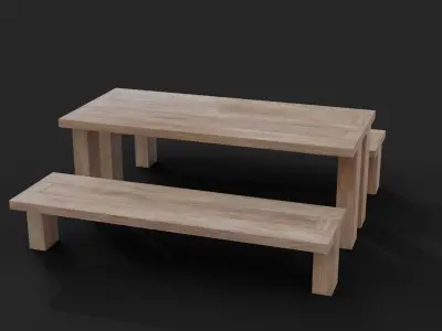 Picnic Table Barcelona Bench Low-Poly Low-poly 3D model
