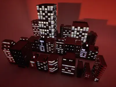 Japanese Office Buildings 01 - Background Buildings Low-poly 3D model