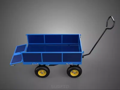 GARBAGE RUBBISH TRASH TRAILER CART WAGON WHEELBARROW BIN TRUCK 4 3D model