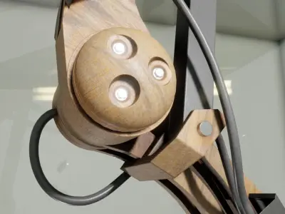 Rigged Industrial Robot Arm Wood Version Low-poly 3D model