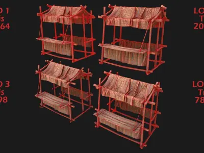 Medieval  Market Stall Brown Low-poly 3D model