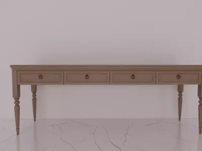 Classic Wooden Console Table With Marble Top Set 3D model