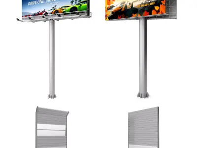Highway Soundproof Barrier and Billboards 3D model