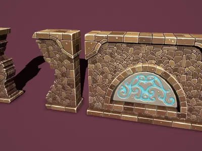 Fantasy wall 2 Low-poly 3D model